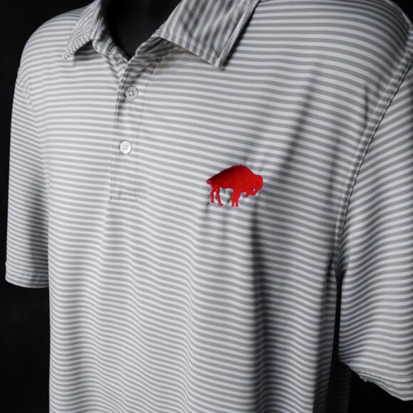 Buffalo Bills Vineyard Vines Performance Gray Striped Stretch Polo (XL) 🏈 - Picture 4 of 8